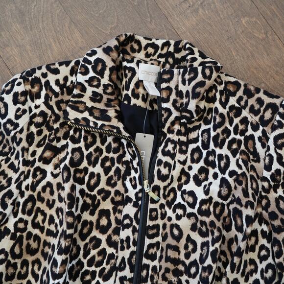 Chico's Light Jacket Womens 2P Beige Leopard Print Lined Long Sleeve Full Zipper - Picture 4 of 6